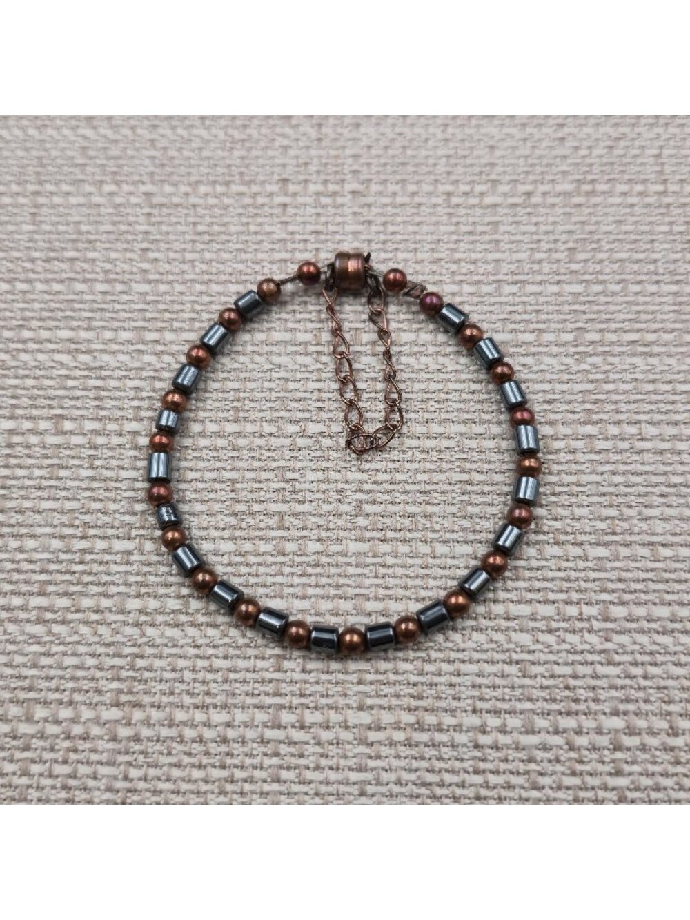 6.5 Inch Minimalist Copper Spacer and Hematite Cylinder Bead Bracelet A7638